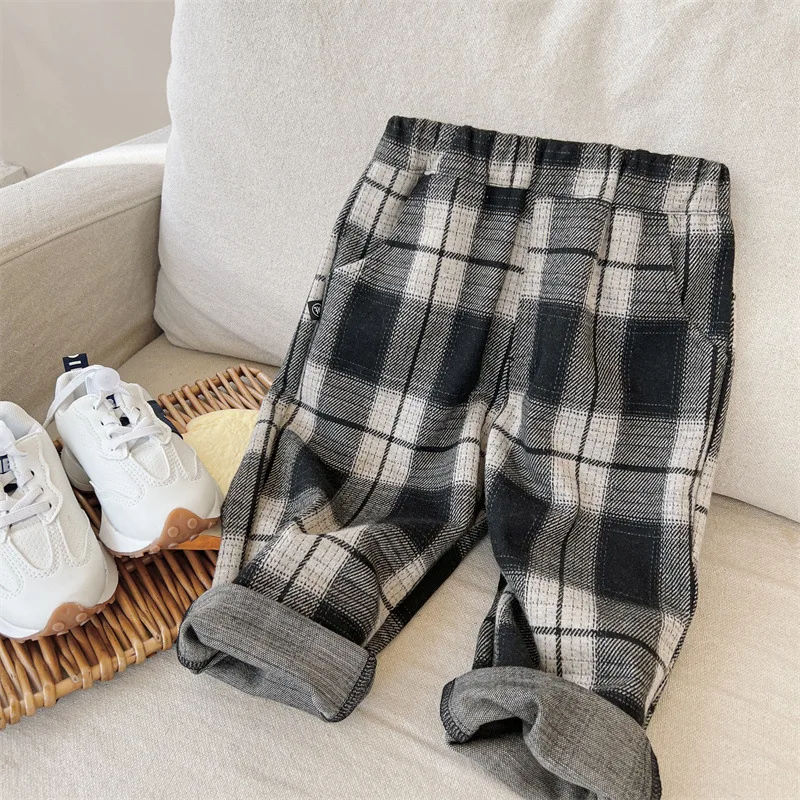 2024 autumn girls boys casual cotton plaid pant kids fashion trousers