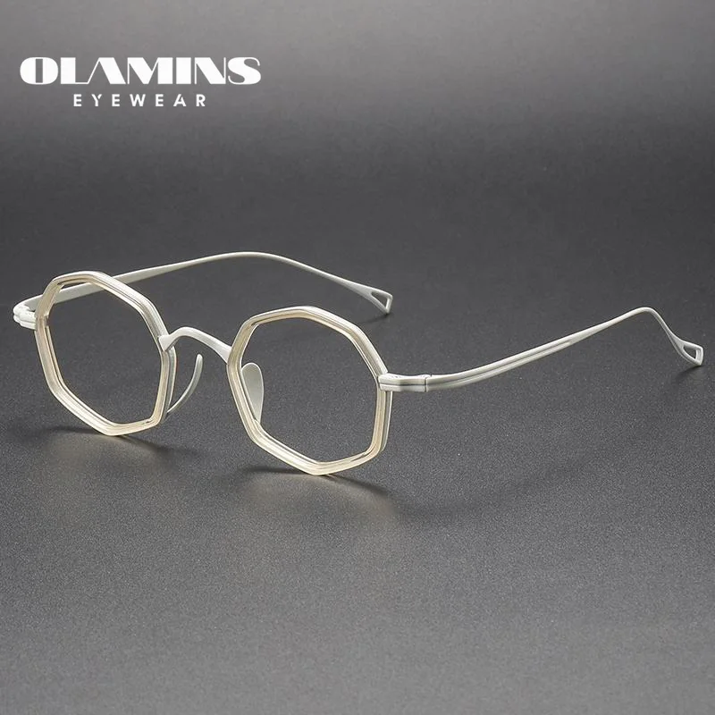 

OLAMINS Fashion Frames Irregular Oval Polygon Black Frame Gaf Rectangle Specs Lite Weight Titanium Acetate Optical Frames 80872