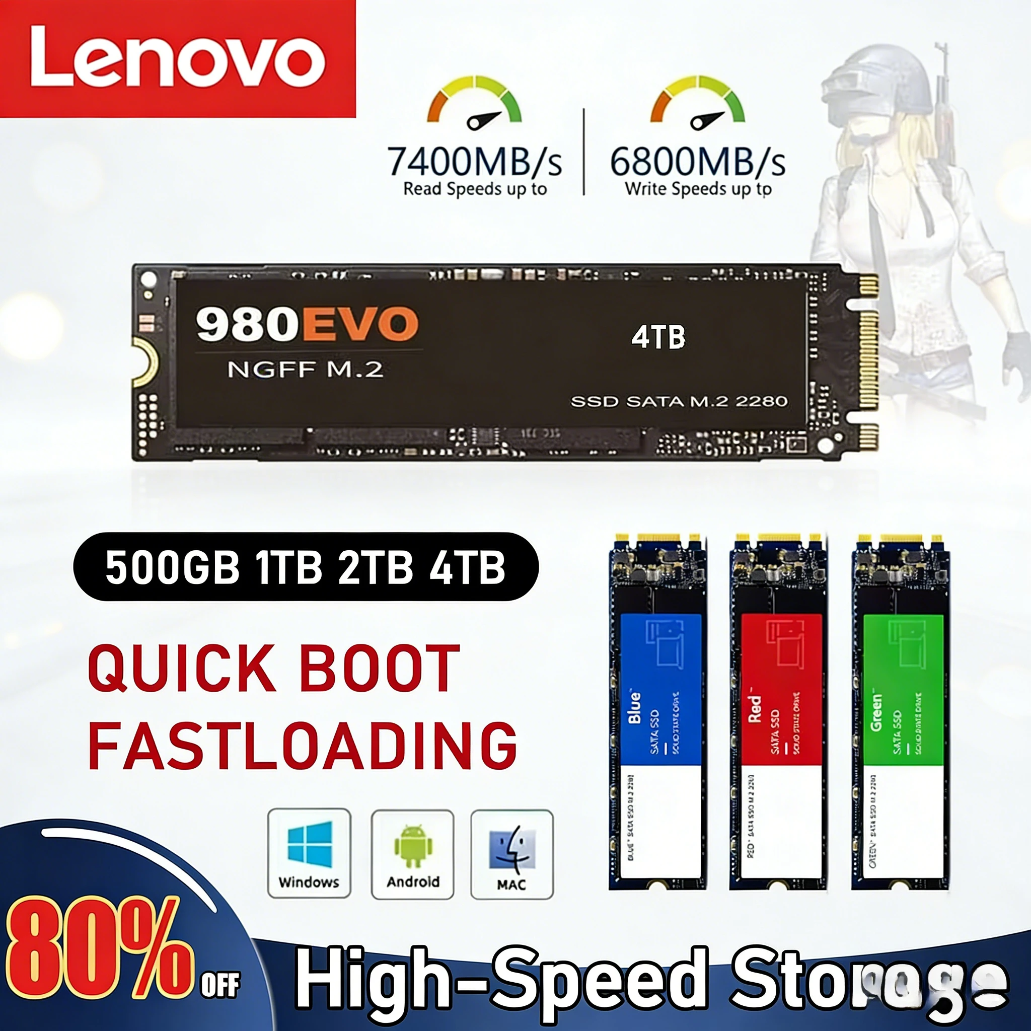 

Твердотельный накопитель Lenovo 980Pro/990Pro M2 SSD 1 ТБ, 2 ТБ, 4 ТБ, PCIe 4.0 NVMe, 7400 МБ/с, подходит для ноутбуков и настольных ПК