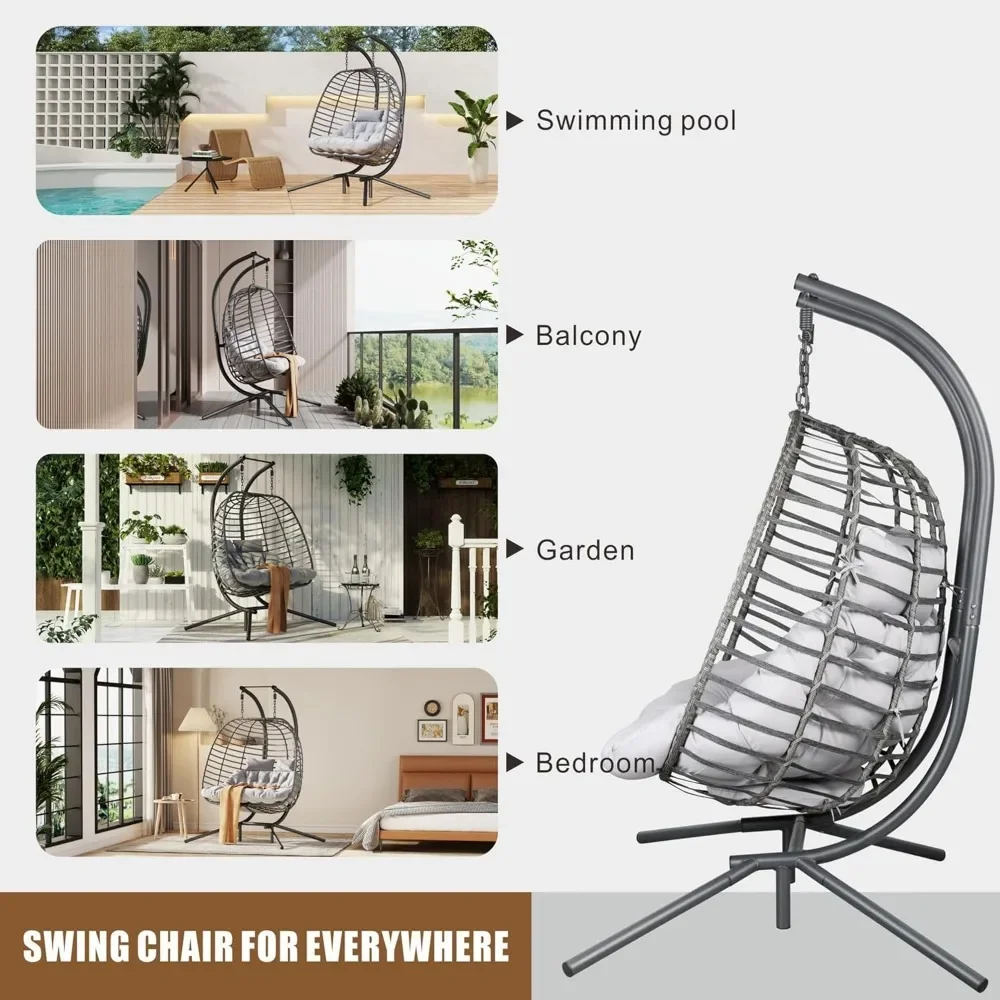Sedia a uovo doppia sospesa con supporto, cuscino per sedia a dondolo per amaca da patio, divanetto per camera da letto, balcone, giardino, uso interno