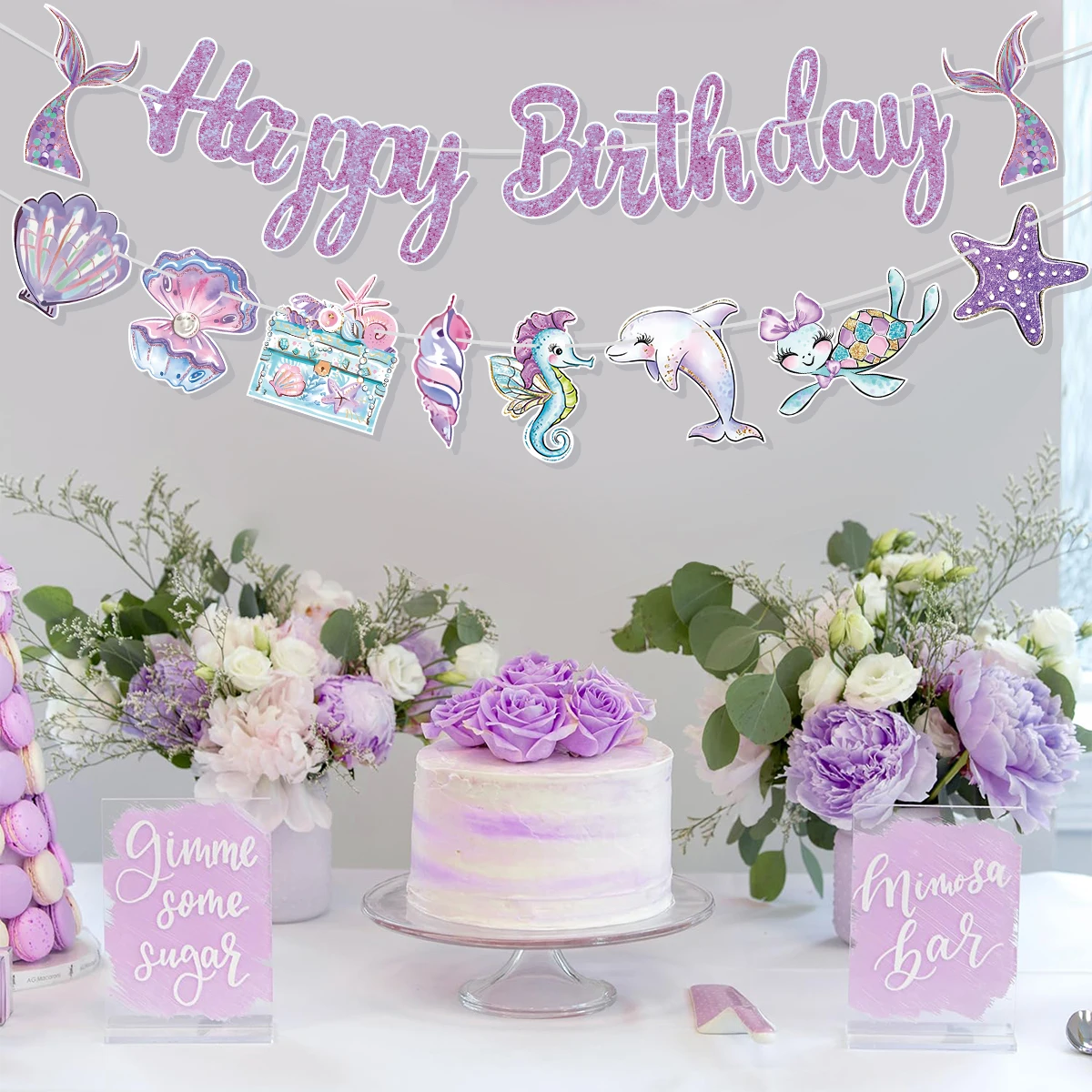 Banderole d'Anniversaire en Forme de Sirène pour Fille, Fournitures de Décoration pour ixPréChristophe, Violet