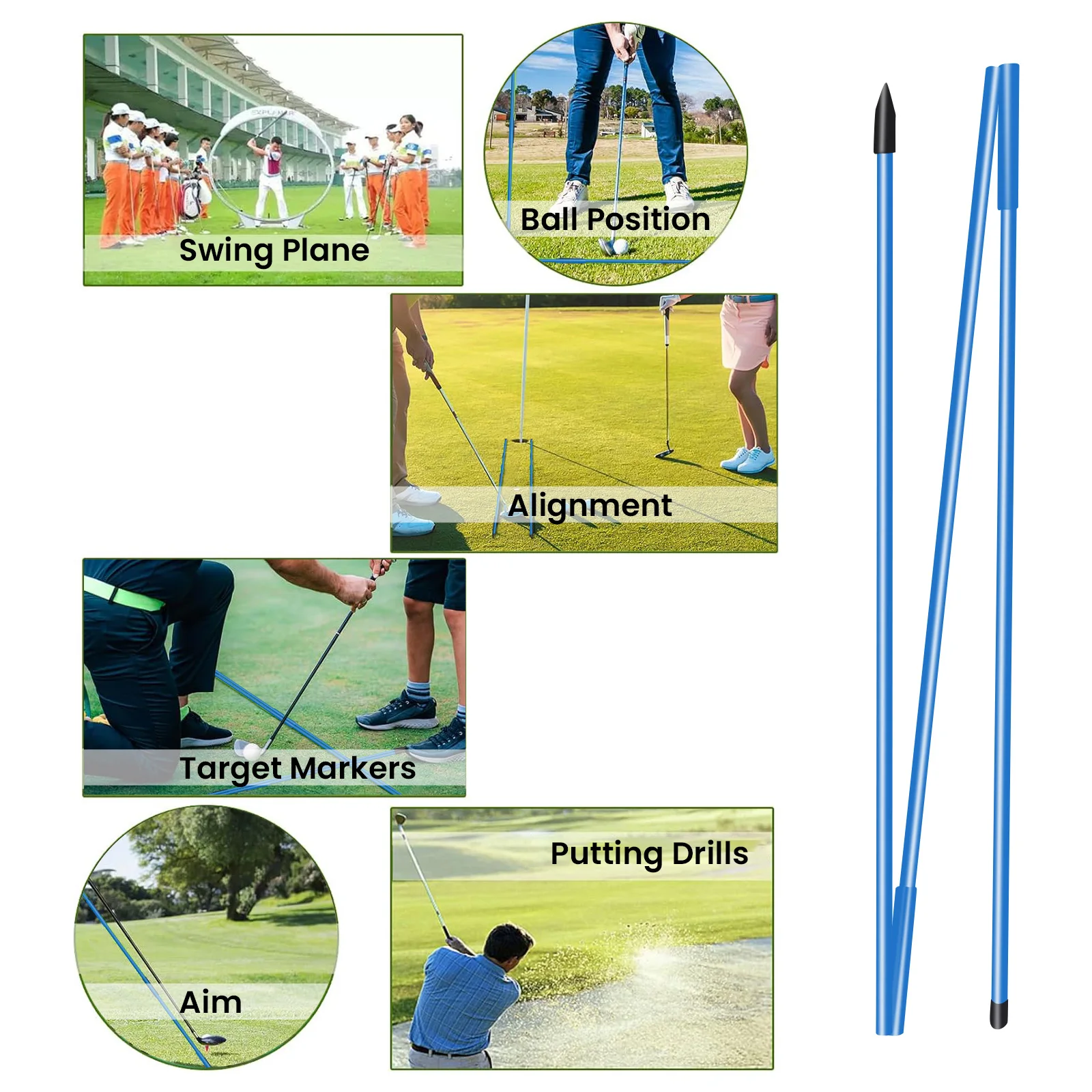 Golf Alignment Sticks 2pcs Collapsible Practice Rods Swing Trainer with Clear Tube Case for Full Swing Aiming Putting Training