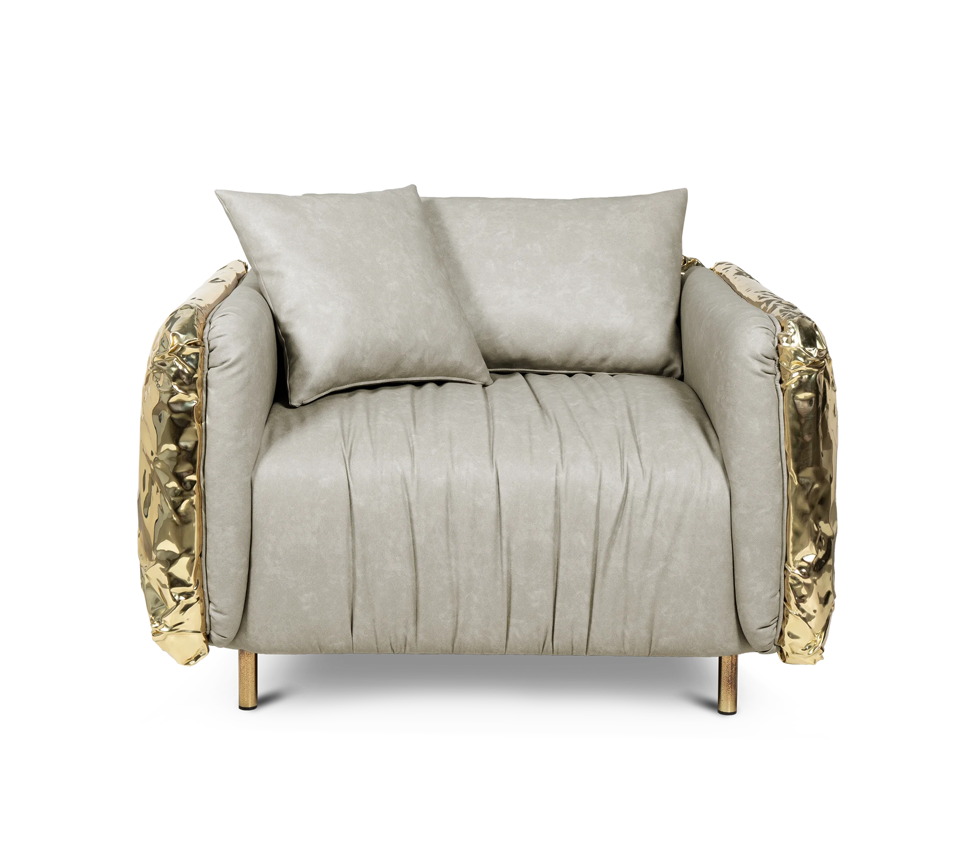 Luxury Sofa Armchair with Crumpled Gold Metal Accents  Modern Designer High-End Lounge Sofa Chair