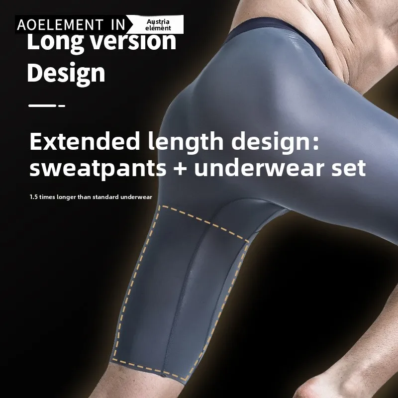 Men's Sports Boxer Briefs: Men's Summer Ice-Silk Quick-Dry, Extra-Long, Leg-Protecting, Plus-Size, Loose-Fit Boxer Briefs