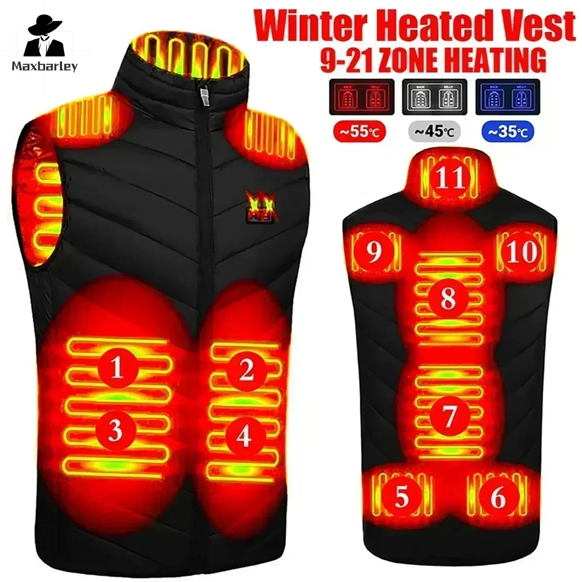 

​COMXZ 2025 USB Heating Vest for Men Women Electric Smart Heating Hunting Vest Windproof Padded Jacket 9 Zone Thermal Outdoor​