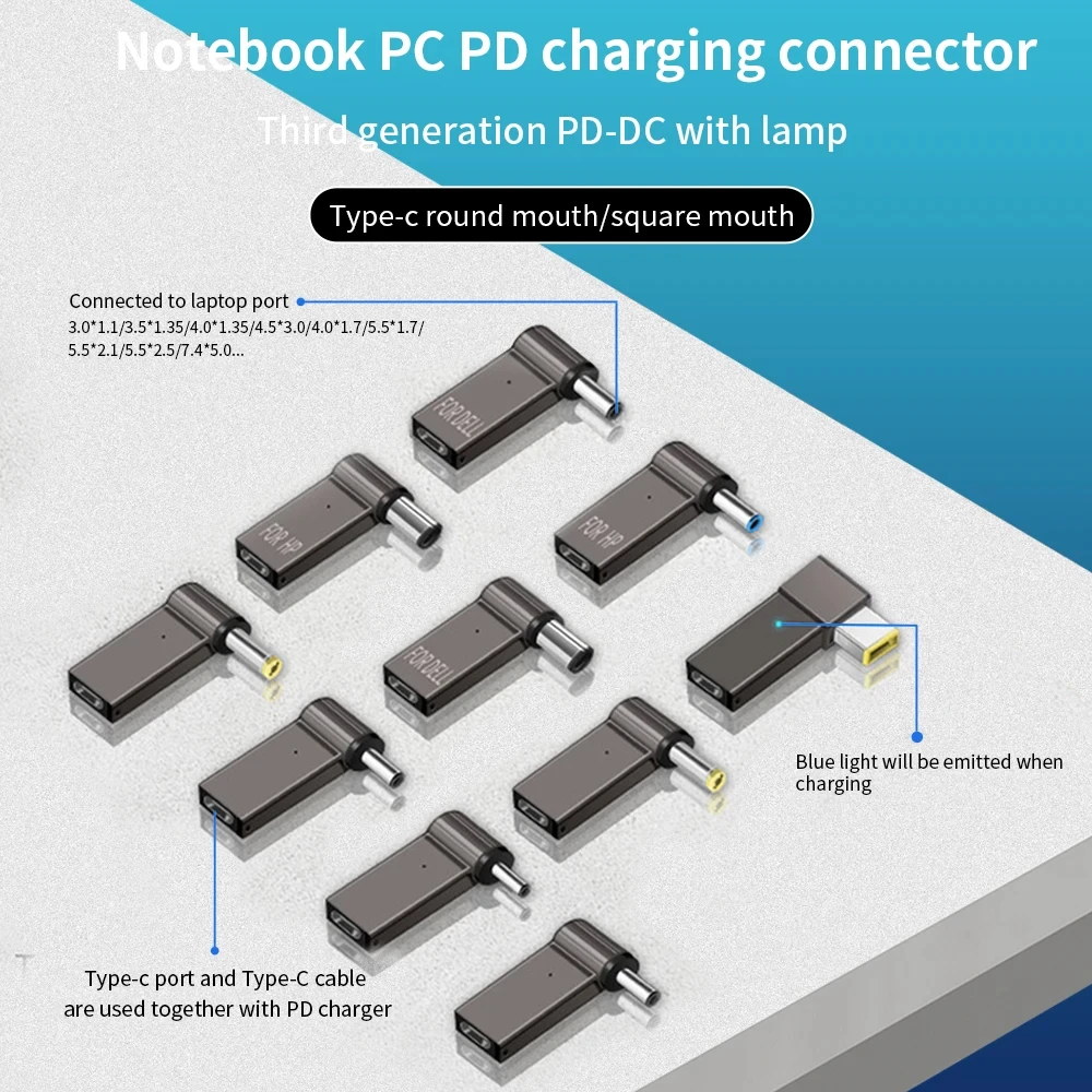 PD 100W Laptop Power Charger Supply Adapter Connector USB Type-C Female to DC Male Jack Plug Converter for Acer Samsung Lenovo