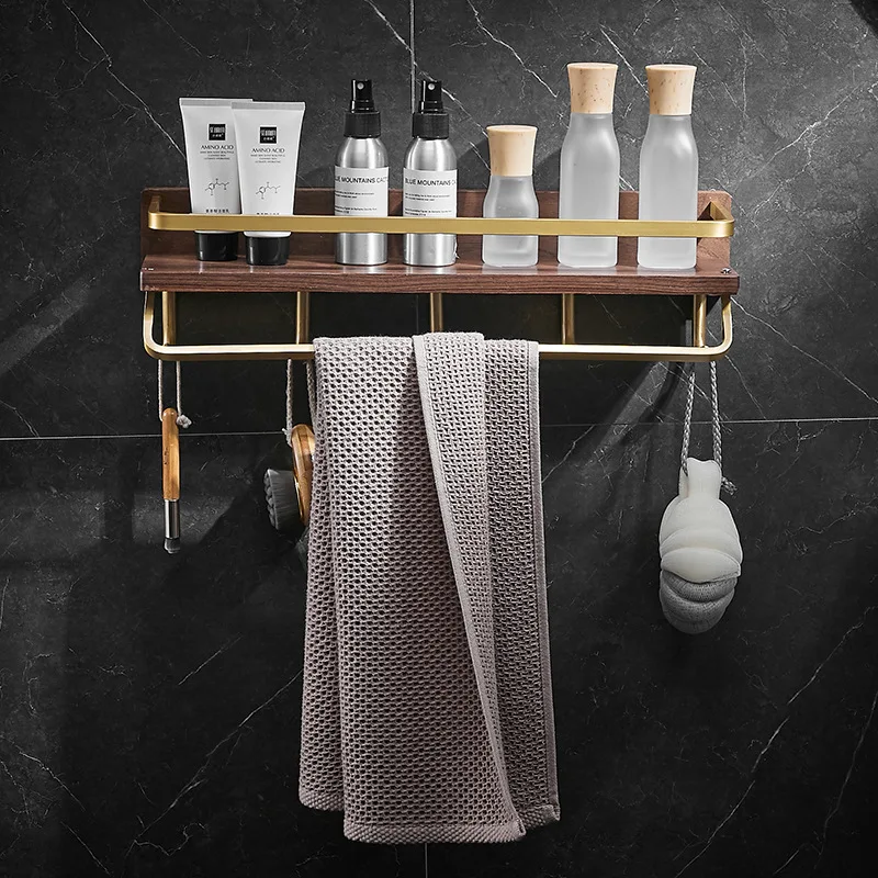 Solid Wood Bathroom Shelving Wall Hanging Toothbrush Teeth Cup Holder Cosmetics Storage Rack Towel Holder Paper Towel Holder