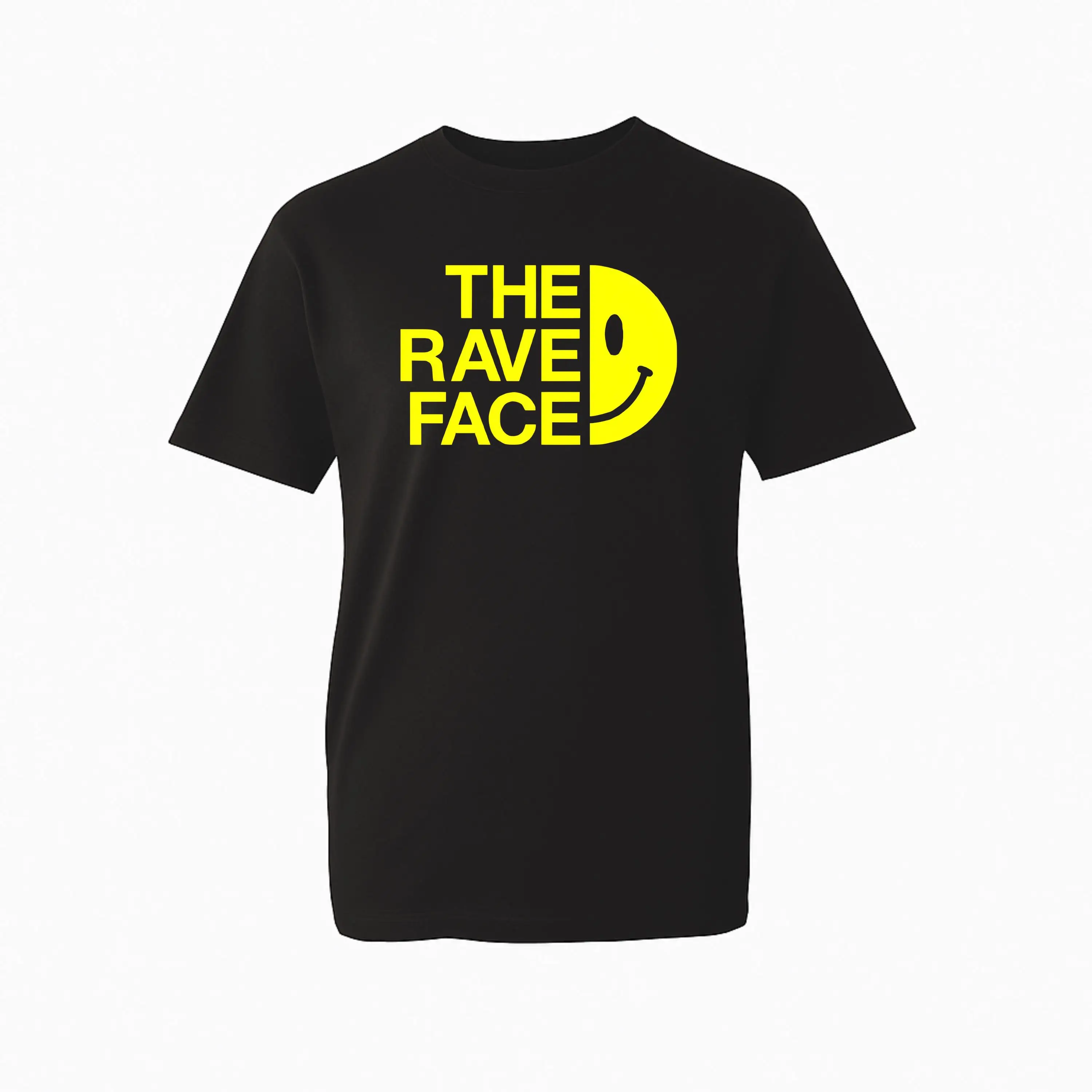 Rave Face Pattern T-shirt - Retro 90s Dance Music Culture Tech Club DJ Unisex Style. Cotton Fabric. Toy-like Gift T-shirt.