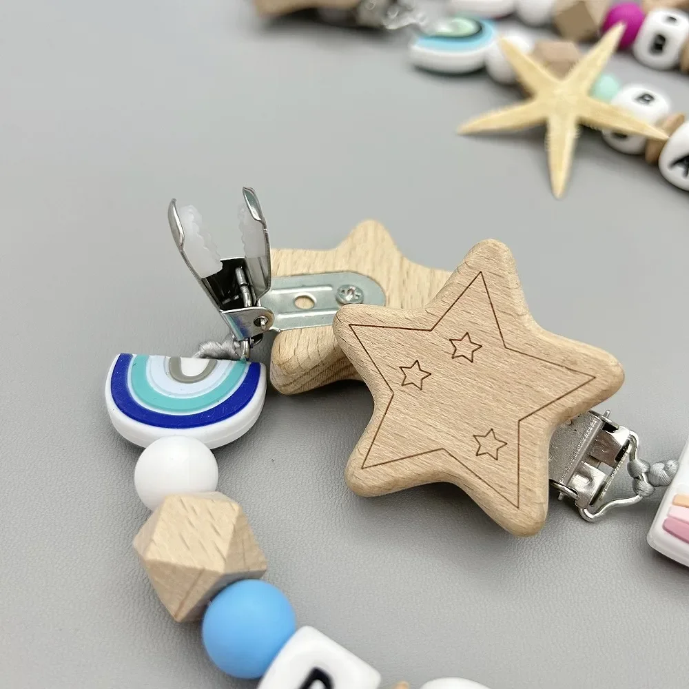 JoTeWindsor-Clips de sucette arc-en-ciel personnalisés pour bébé, nom de lettre, laisse à mâcher pour bébé, supports en os, cadeaux créatifs