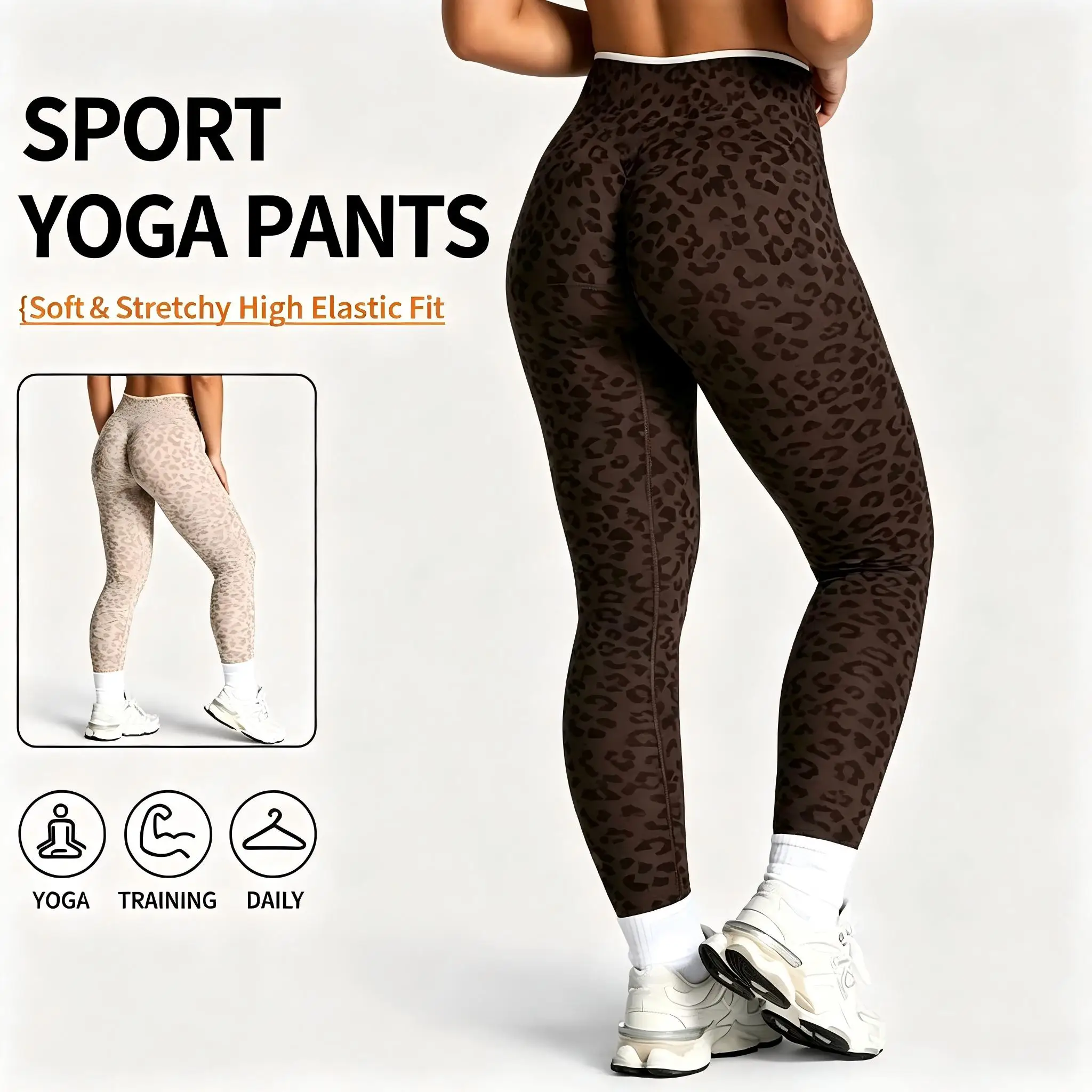Women Leopard Print Sports Yoga Pants Seamless Scrunch Butt Lifting Gym Legging Tummy Control Fitness Running Workout Leggings