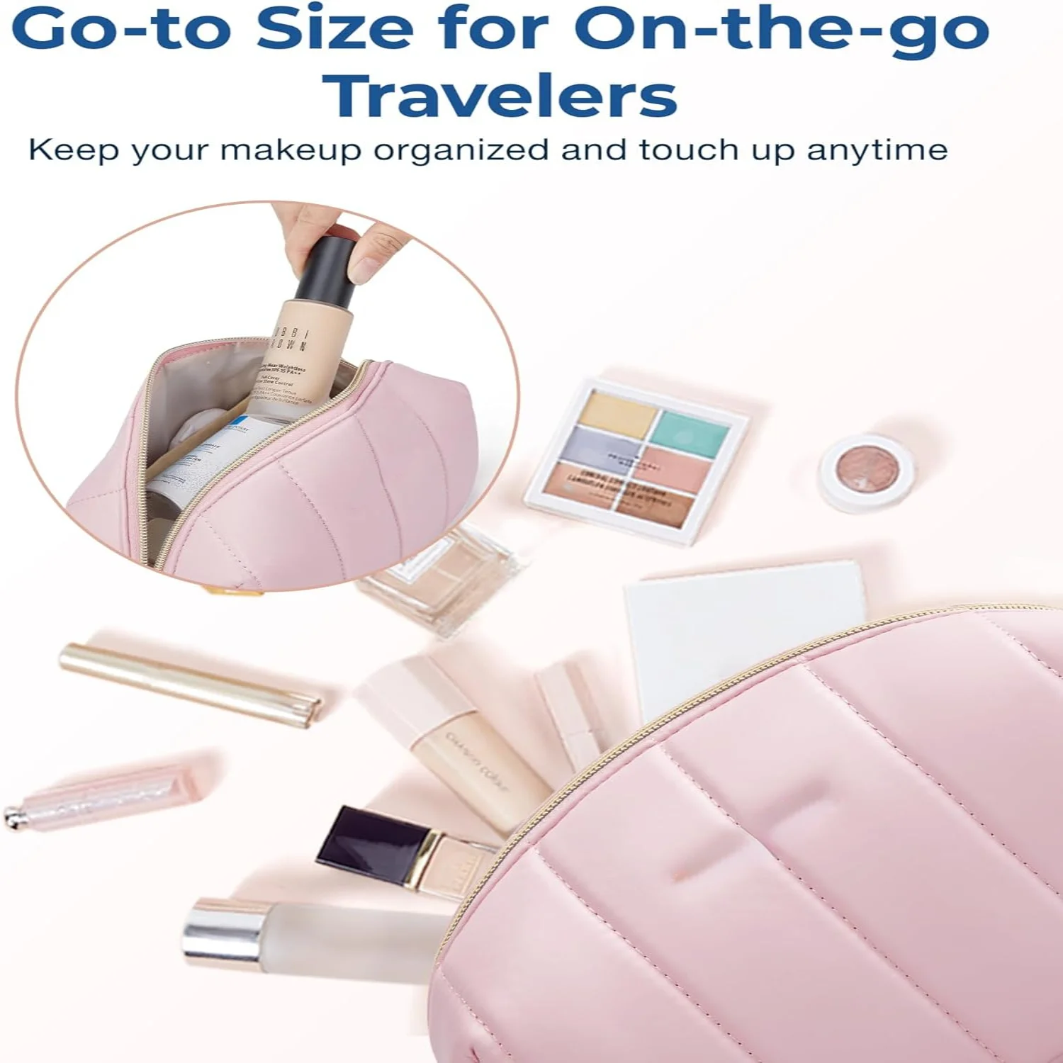 Niedlicher und stilvoller kleiner Make-up-Taschen-Organizer aus PU-Leder von BAGSMART für Damen – praktische und praktische tragbare Kosmetiktasche