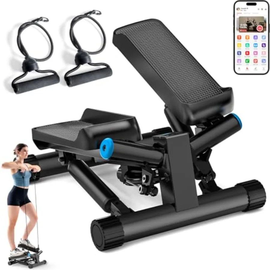 Home use golden mini stair stepper with dual hydraulic quiet resistance adjustable height Bluetooth connectivity space-saving p