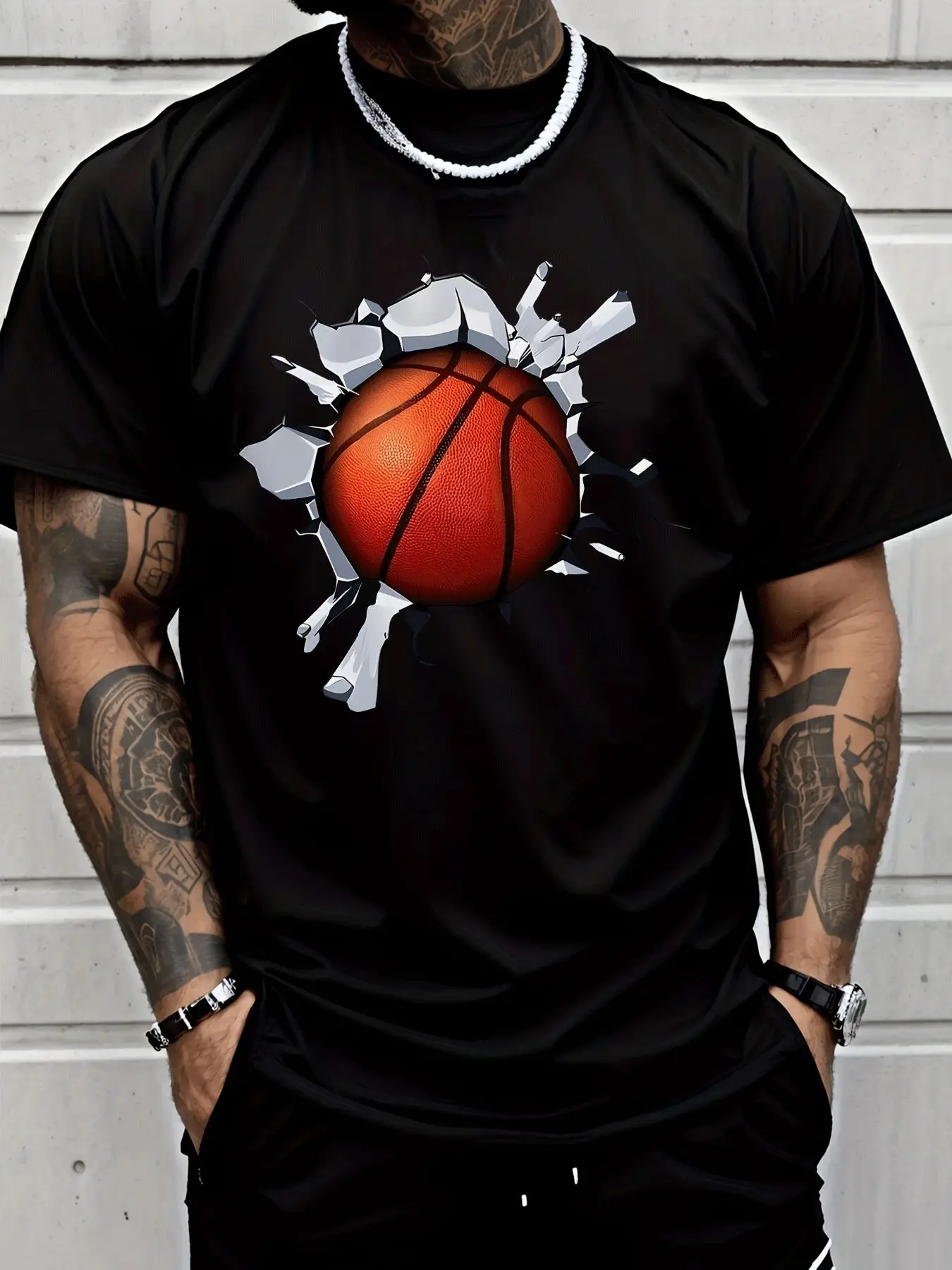 Mens Breaking Wall Basketball Graphic T Shirt Sports 3D Visual Streetwear Short Sleeve Cotton Hip Hop Casual Summer Tee For Men
