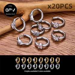 Wholesale 20PCS 316L Stainless Steel Earrings With Love Triangle And Various Shapes Of Zircon Fashionable Perforated Earrings