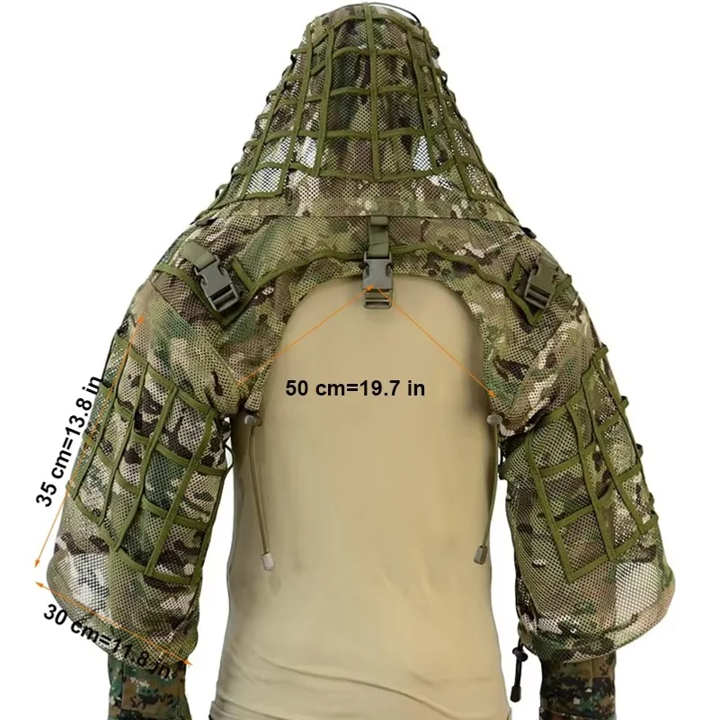 Breathable Ghillie Suit Foundation, Mesh Nylon, Camouflage Hunting Ghillie Base, Sniper Viper Hood for Airsoft Paintball