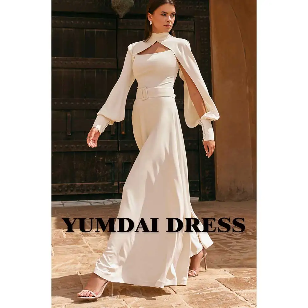 YUMDAI-Vestido bege manga comprida para casamento e festa, robe elegante, manga comprida, terno italiano sem costas, noiva vietnamita, lindo, 2024