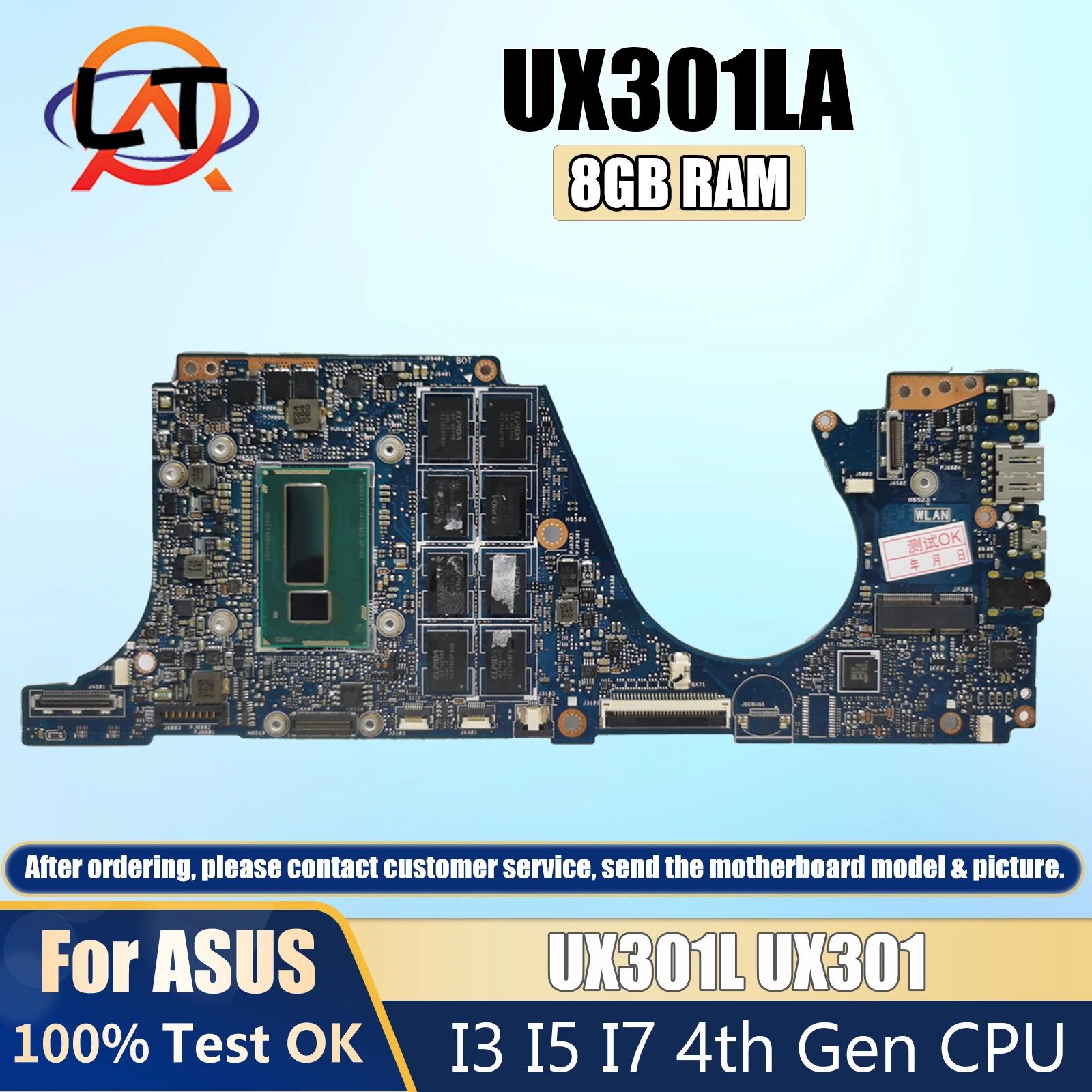 UX301LA Notebook Mainboard For ASUS ZENBOOK UX301L UX301 Laptop Motherboard I3 I5 I7 4th Gen CPU 8GB RAM