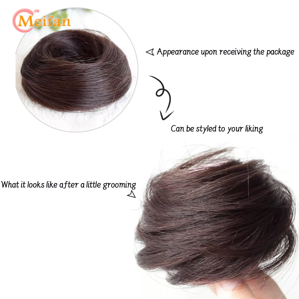 MEIFAN Synthetic Fake Hair Bun Clip in on Hair Tail Extension Elastic Rubber Band Chignon Updo Hair Piece Ponytail For Women