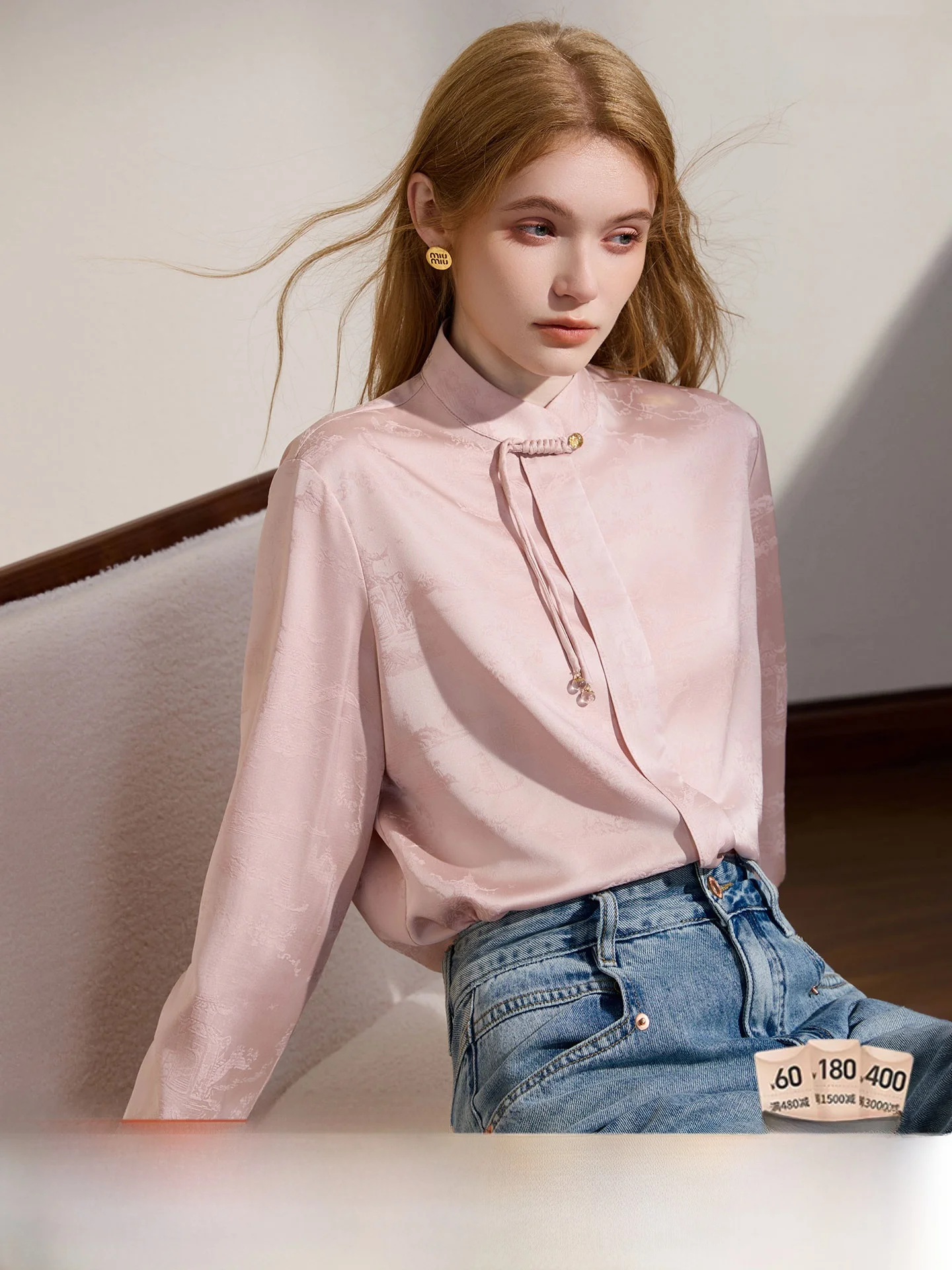 Elegant Chinese Style Shirt Satin Long Sleeve Stand Collar Button up Dark Pattern Women's Fashion Autumn Top by KUHNMARVIN