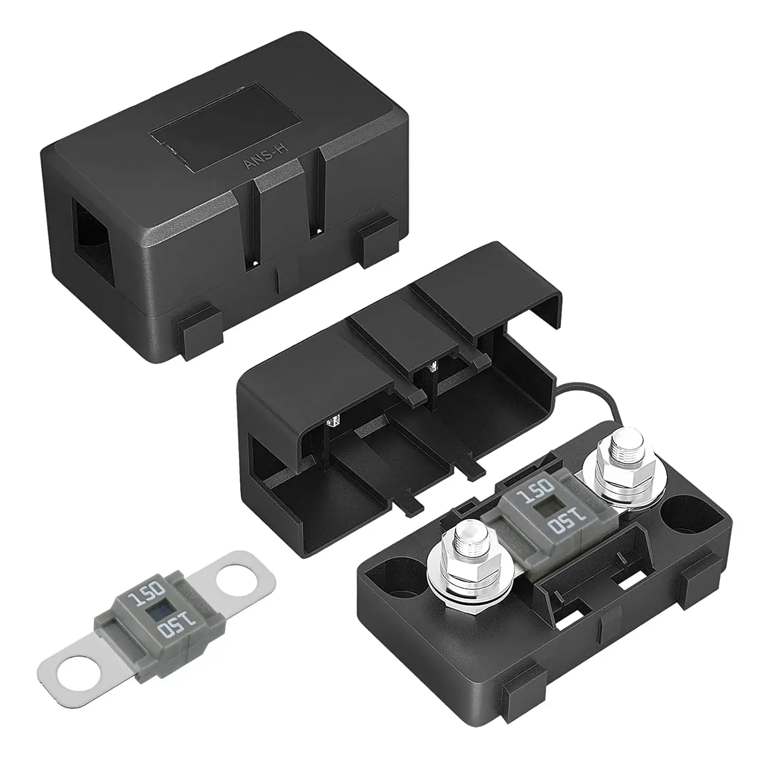 ANS Trompeten-Gabelstecker-Sicherungshalter, Mini-ANL/MIDI Inline-Sicherungshalter, ANS-8 Sicherheitsplatten-Basis