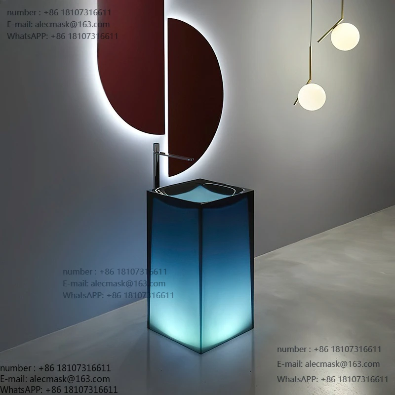 

Transparent resin column basin hotel homestay atmosphere integrated washbasin luminous bathroom washbasin
