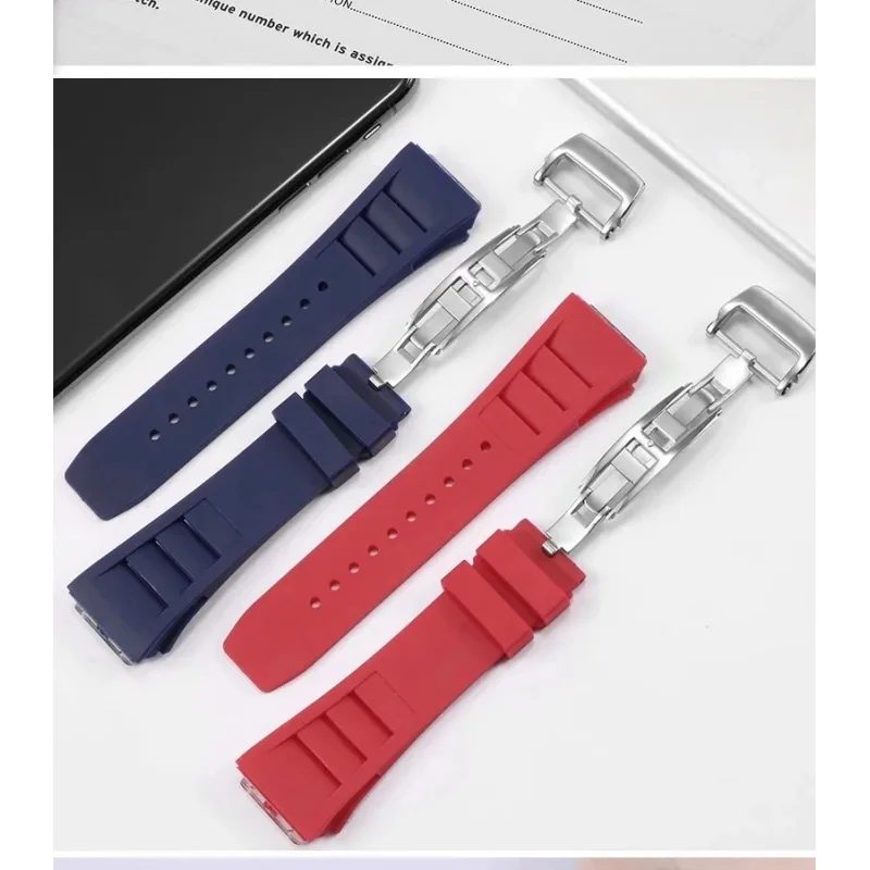 

Ремешок для часов из мягкого натурального каучука 20 мм с отверстием для винта, 25 мм для Richard RM 011, складная пряжка Mille, цветной силиконовый выпуклый ремешок для часов