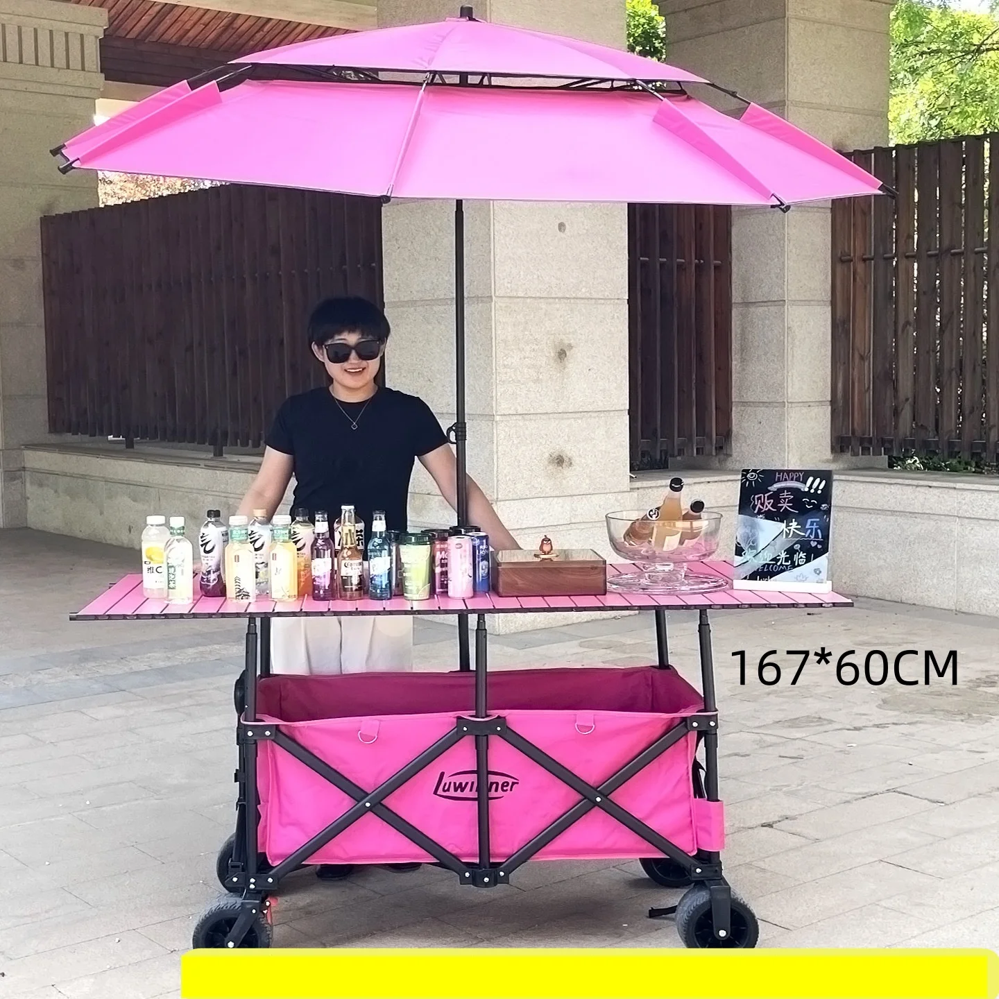 

2025 Custom Logo Folding Camping Wagon with Table Top & Umbrella Heavy Duty Collapsible Utility Cart for Outdoor