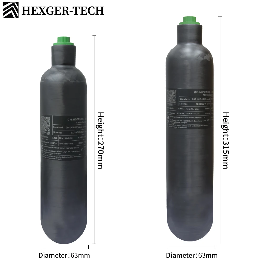 4500PSI 300Bar 30MPA 0.48L 0.58L Carbon Fiber Cylinder HPA Tank High Pressure Air Bottle M18*1.5
