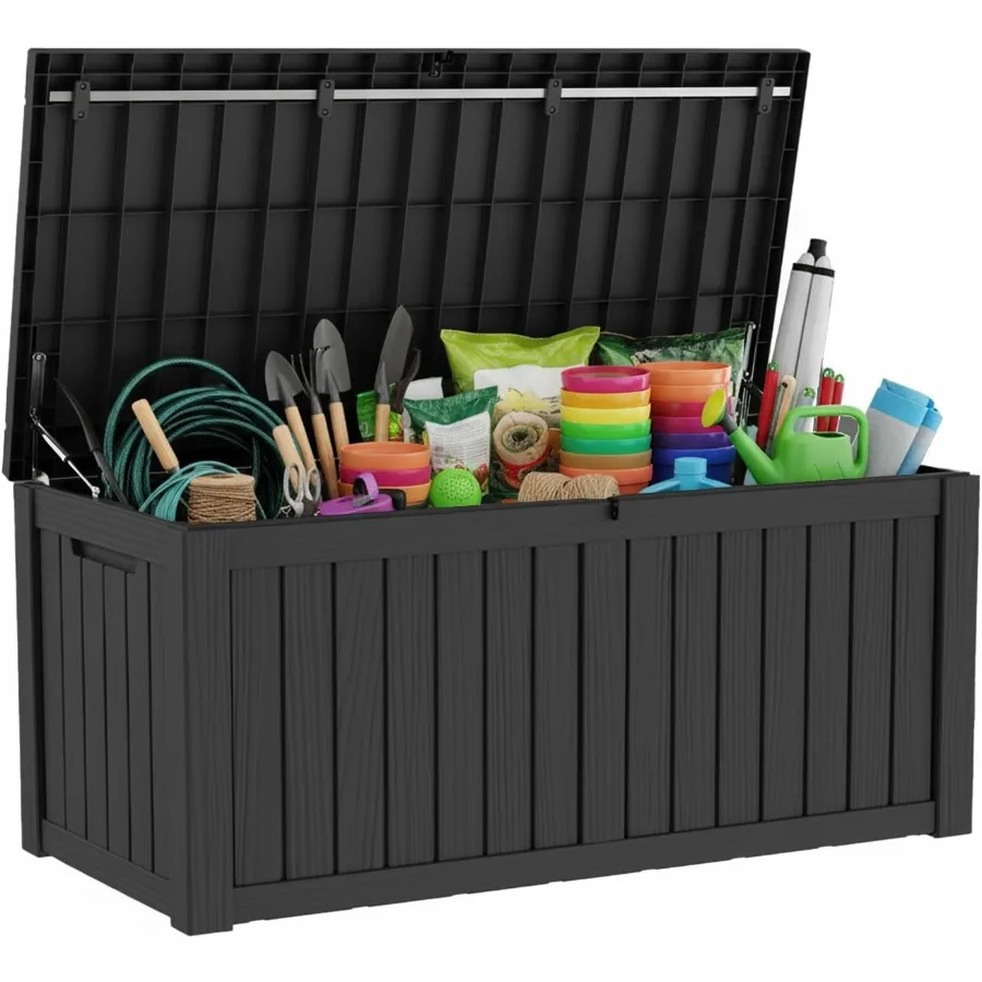 Resin Deck Box for Outdoor Use, Waterproof Garden Storage Box with Lockable Lid, Gray, Durable Weather-Resistant Design