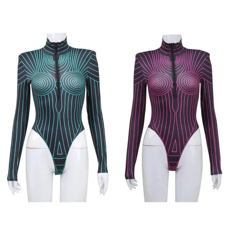 Ladies Modern Sexy Strip Bodysuit High Fork Outfit Daily Wear Stage Performance Suit