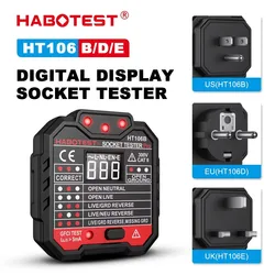 HT106 Digital Socket Tester Pro Voltage 30mA RCD Test Smart Detector EU US UK Plug Ground Zero Line Polarity Phase Check