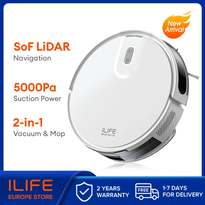 ILIFE V20 Robot Vacuum Cleaner, 5000Pa suction, SOF LiDAR Smart Navigation, APP Control, Customizable cleaning, Self charging