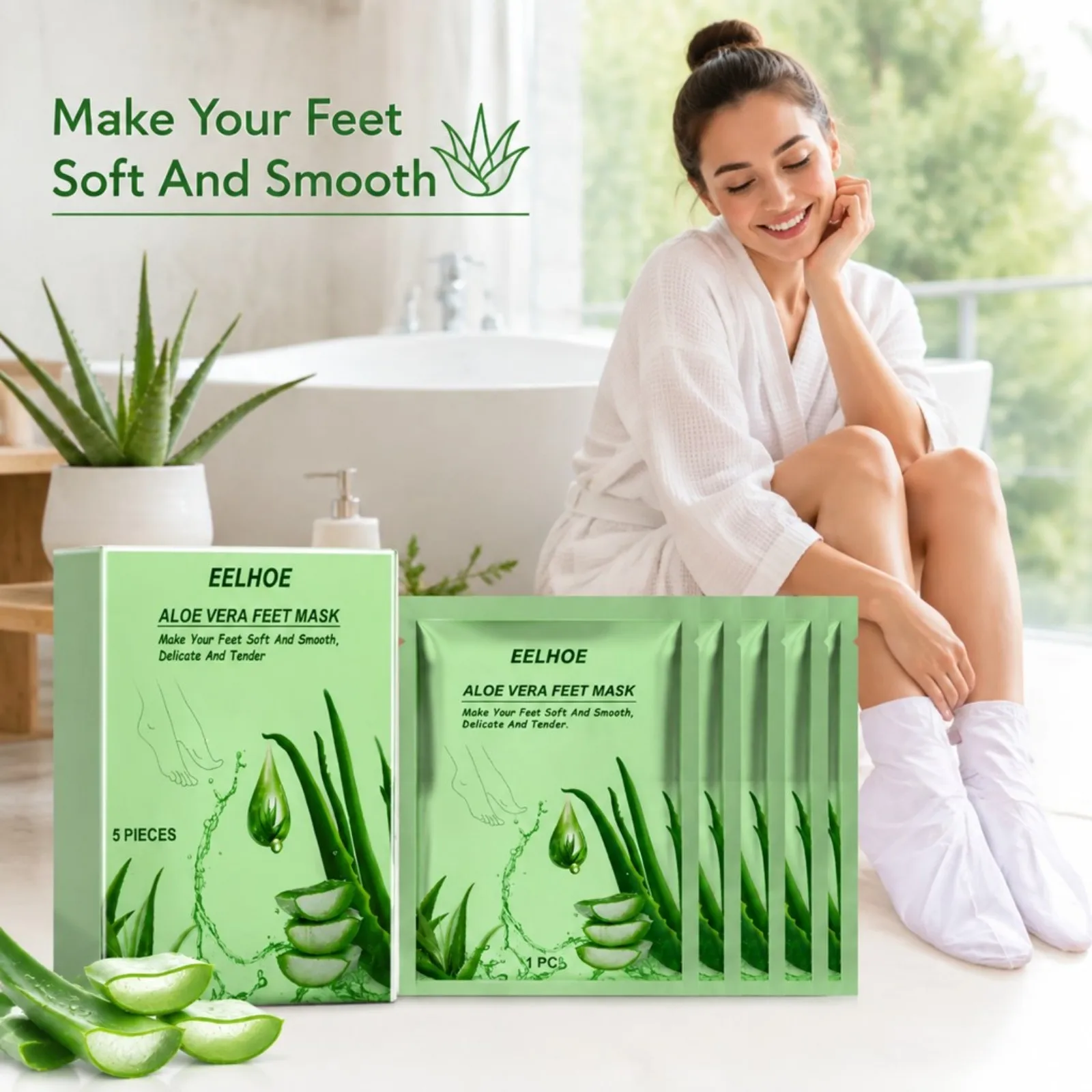 Aloe Foot Mask Hydrating Smooth Foot Skin Repair Dry Cracked Heel Exfoliating Moisturizing Cleaning Foot Care Treatment Home