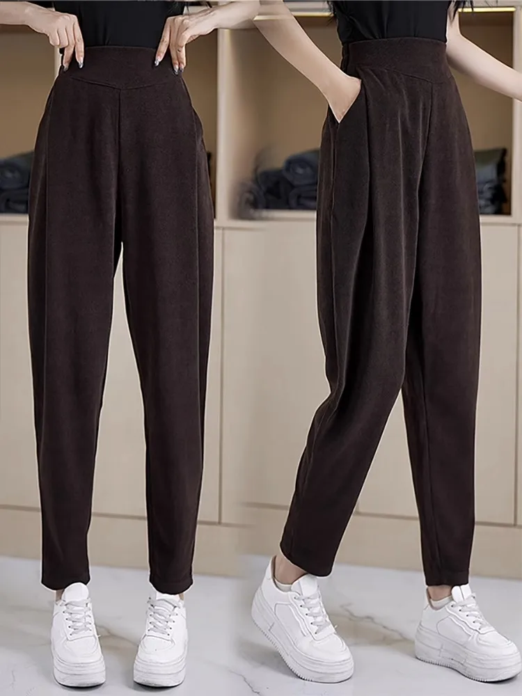 Casual harembroek voor dames, hoge taille, Europees katoenfluweel, slim fit, herfst, nieuw, Sle Commute Sle ket Detail