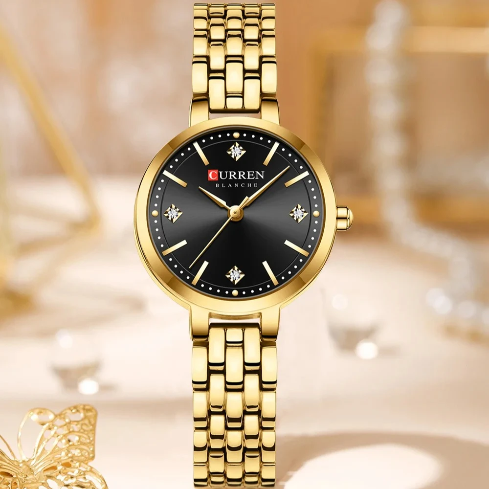 CURREN 9106 Luksusowy damski zegarek kwarcowy z diamentową tarczą Wodoodporny pasek ze stali nierdzewnej Modne eleganckie zegarki dla kobiet