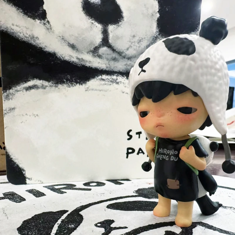 Original Hirono Stray Panda Figure Wander Panda with Lonely Boy Cute Animal Ornament Doll Designer Toys Art Collection