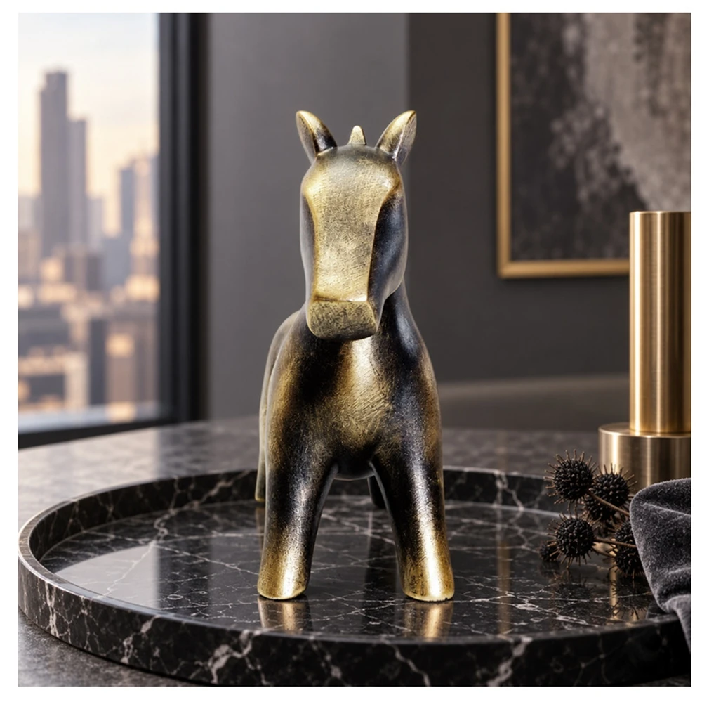 China Tang Horse Art Desktop Decors Figurines Home Cabinet Office Wealth Prophecy Horse Resin Statue Pony Animal Sculpture Gift