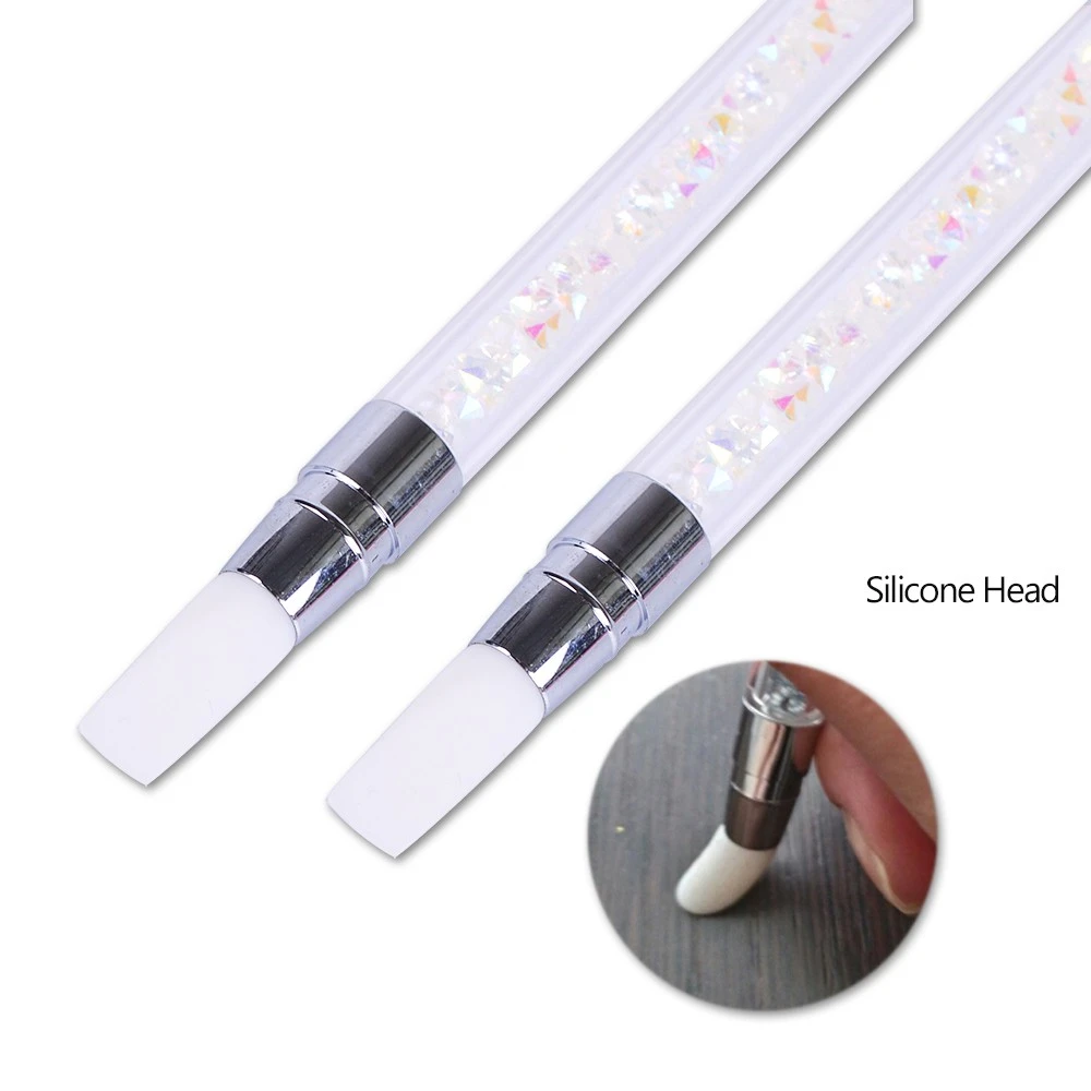 Beechip 2pcs Double Head Silicone Nail Art Pen Carving Flower Sculpting Pen Adjustable Glue Stick Embossing Brush