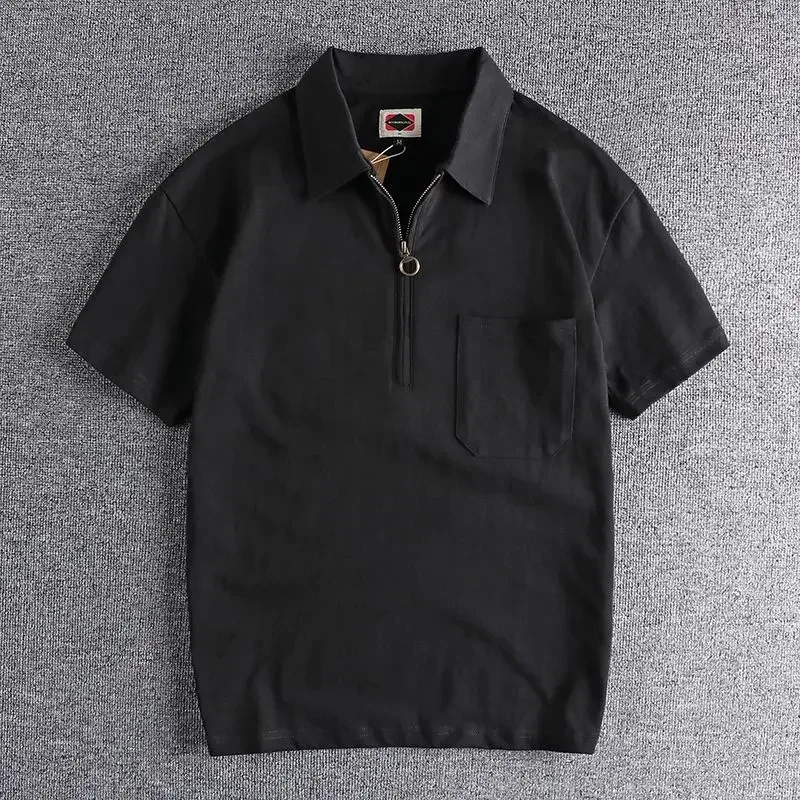 Polo Shirts Zipper Tops Plain Male With Collar Tee Black Mens T-shirt Men's Clothing 2025 New In Hot Cheap Clothes Ordinary Xl