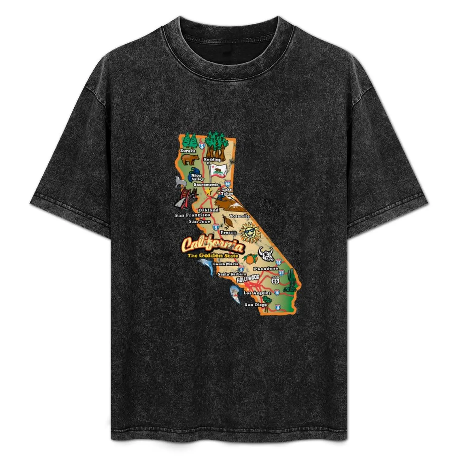 

Vintage California State Map with Pictures (distressed) T-Shirt Athletic Fit Sports Short Sleeve Top