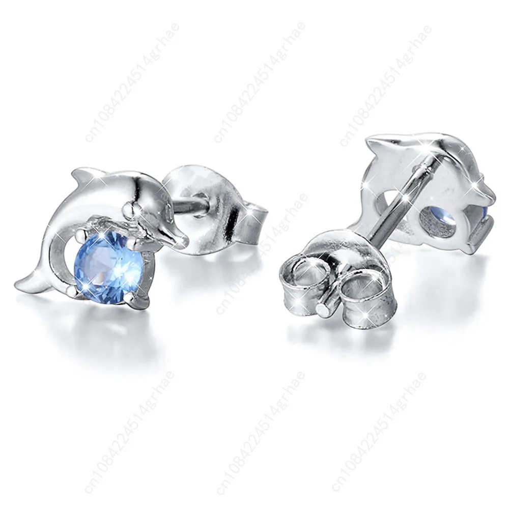 Huitan الأزرق دولفين أقراط لطيف الأذن اكسسوارات للنساء فضية اللون أقراط بسيطة الفتيات هدية عيد ميلاد المجوهرات العصرية