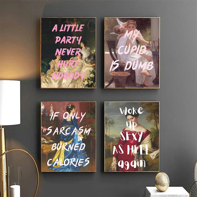 Vintage Pop Art Text writing Posters Canvas Printings Famous Paintings Art Decor Aesthetic Retro Funny Wall Art for home Decor