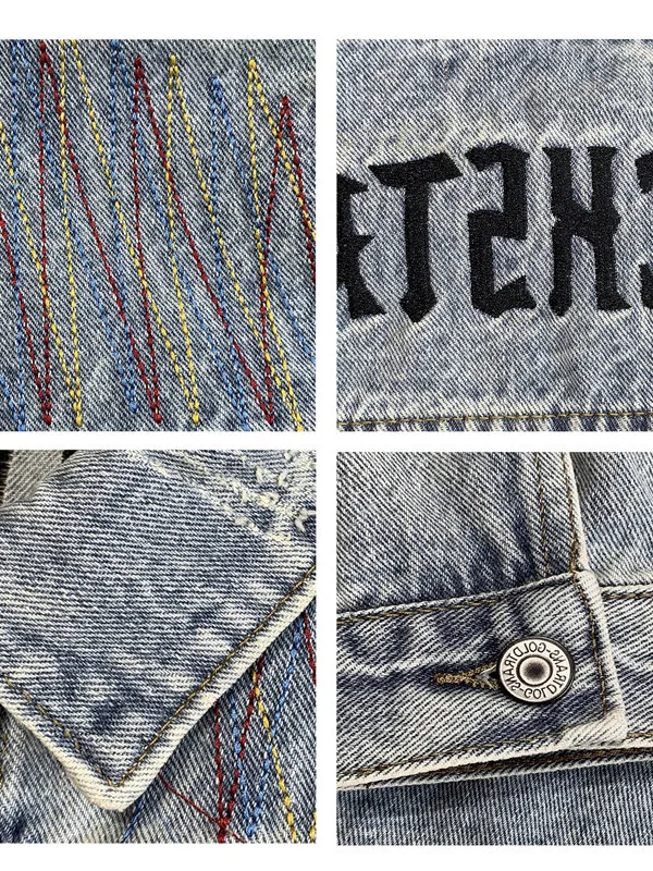

American Retro Street Loose Men's Denim Jaet Embroidered Multi-ket Workwear Sle Youthful ular Autumn Outerwear