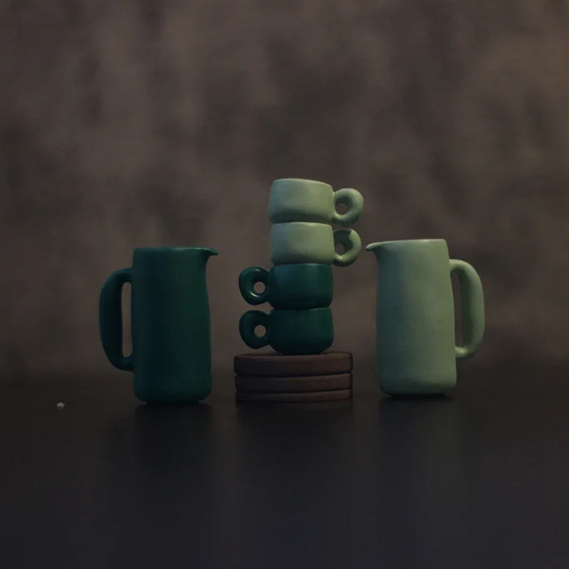1:12 Miniatuur Kop Schotel Set Eetkamer Scène Model Poppenhuis Accessoires Simulatie Retro Theeservies Ornamenten Speelhuis Speelgoed