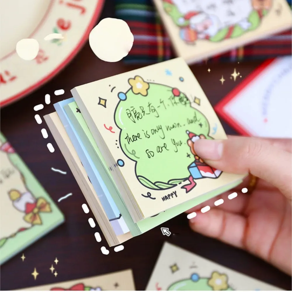 

50 Sheets Kawaii Christmas Series Memo Pad Cute Quadrate Non-Sticky Scrapbook Message Note Book Office Students Stationery Gift
