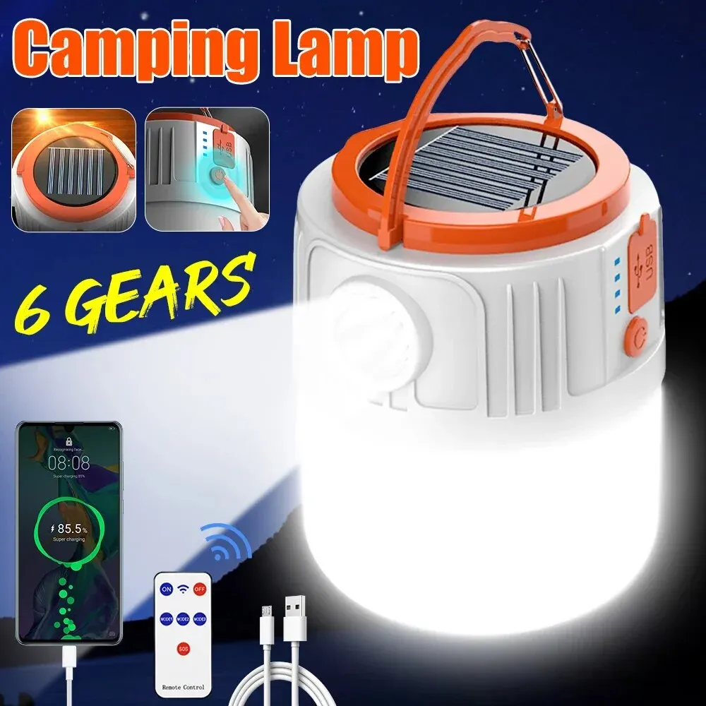 Solar Camping Light Power Bank LED Camping Lanterns 6 Gears Remote Control Waterproof Outdoor Tent Light Rechargeable Flashlight