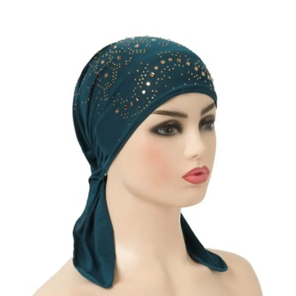 Turbante con estampado de cristal bohemio para mujer, gorro informal con muchas piedras para quimioterapia, diadema nacional para primavera