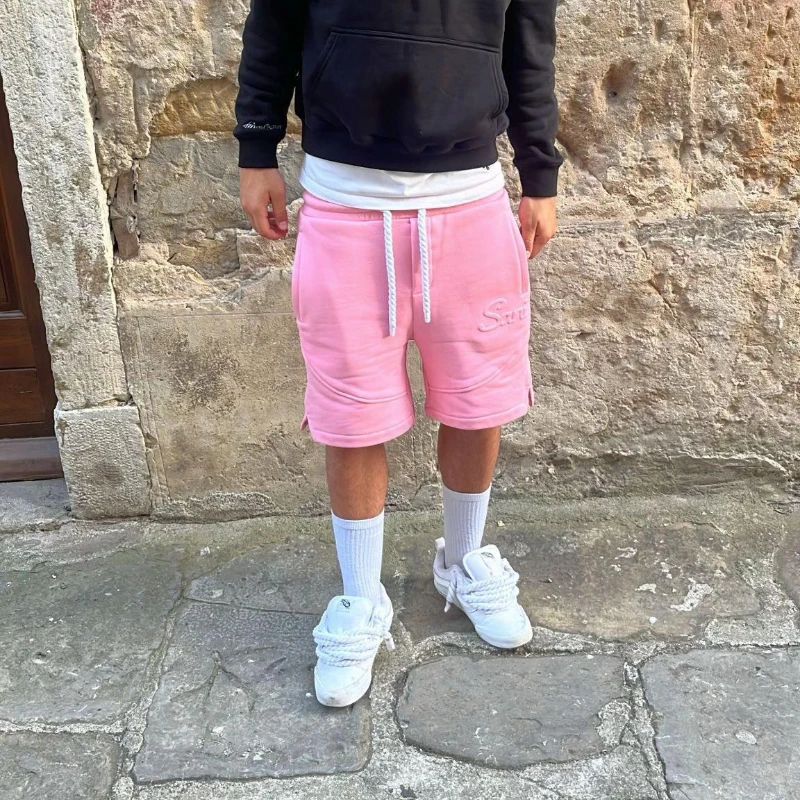 

2025 Y2K Harajuku однотонные шорты мужские розовые спортивные штаны с тиснением букв хип-хоп ретро повседневные стильные удобные шорты унисекс мешковатые