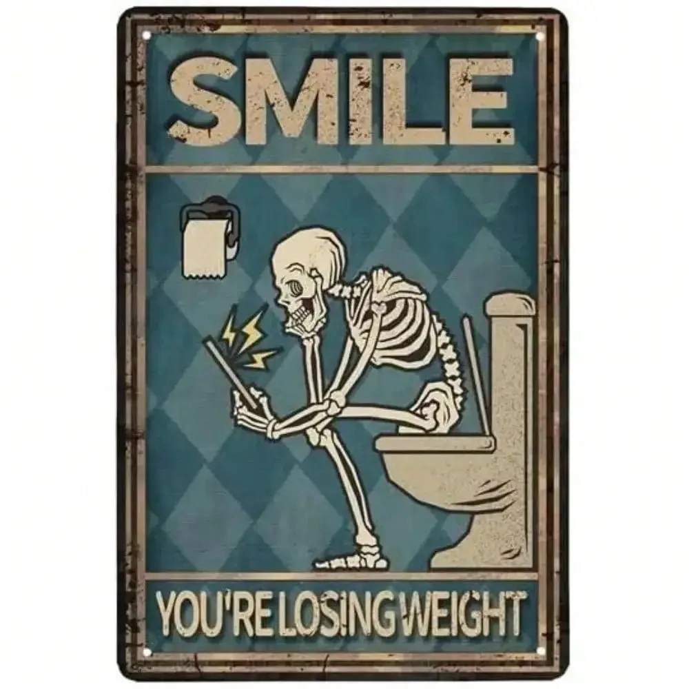 

Funny Halloween Skull Tin Sign "You're Losing Weight - Smile" Retro Metal Wall Decor for Bathroom