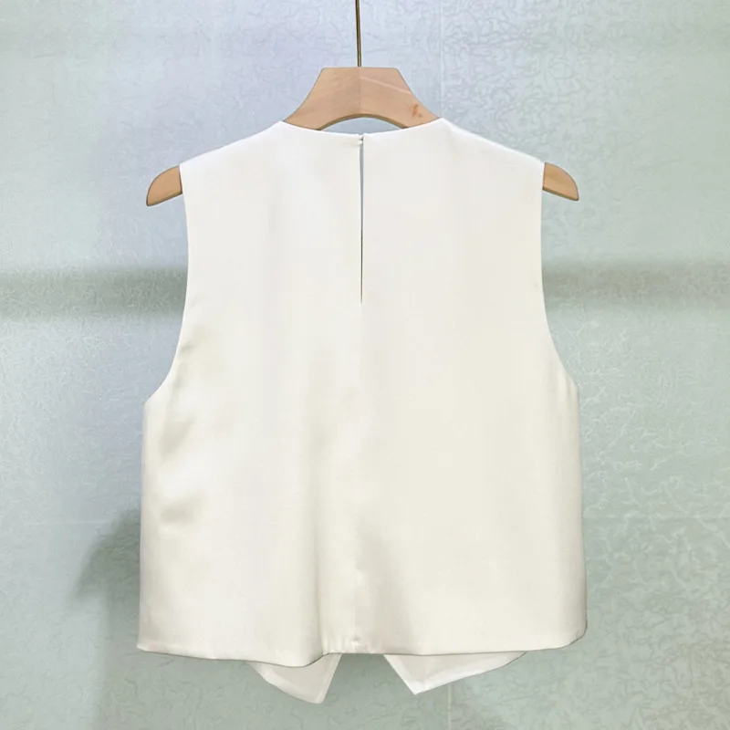 Women's Bow-Tie Decorated Round-Neck Sleeveless Vest Cross-Front Commuter-Friendly Versatile Satin Top 2026 Spring New Y2k